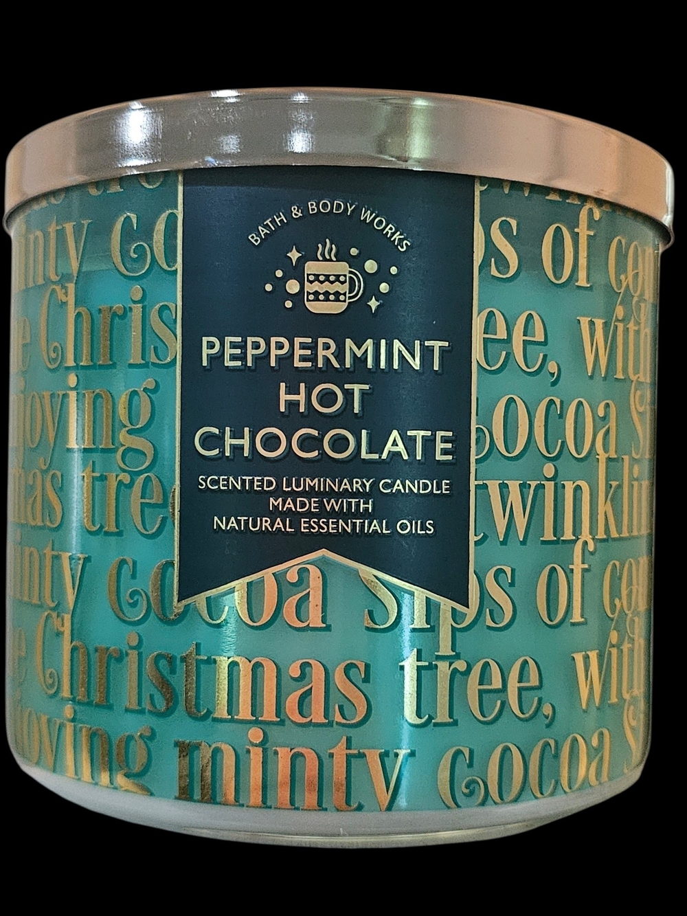 Bath & Body Works Peppermint Hot Chocolate Candle - Teal & Gold